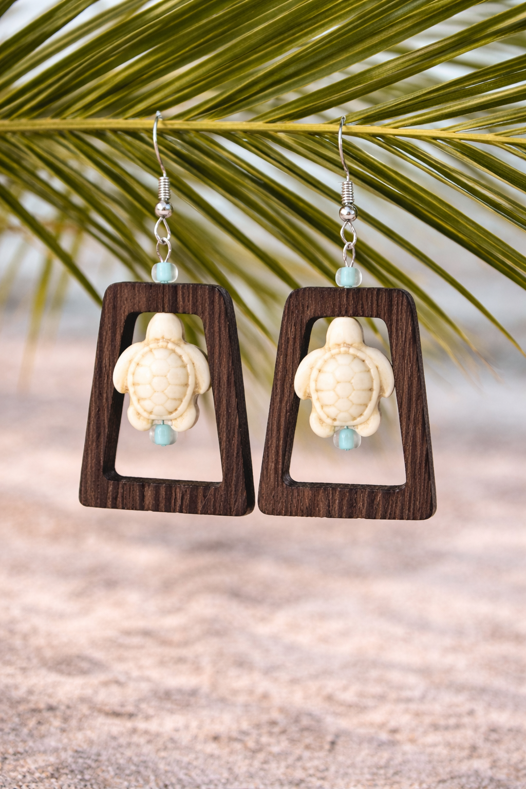 Driftwood Turtle Drop Earrings