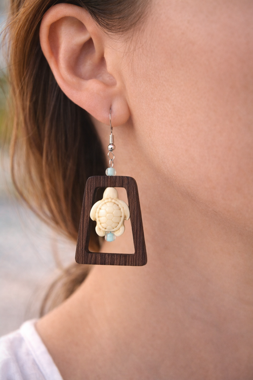 Driftwood Turtle Drop Earrings